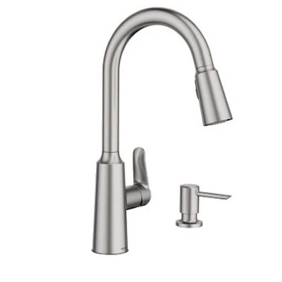 Edwyn High Arc Kitchen Faucet With Pull-Down Spray + Soap Dispenser, Single Handle, Stainless Steel