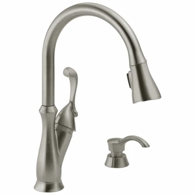 Arabella High Arc Kitchen Faucet With Pull-Down ShieldSpray + Soap Dispenser, Single Handle, Stainless Steel