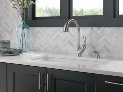 Ashton High Arc Single Handle Kitchen Faucet with Pull-Down ShieldSpray and Soap Dispenser in Stainless Steel
