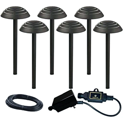 LED Path Light Set, Black Aluminum, 55 Lumens, 1.7 Watt, 6 Piece