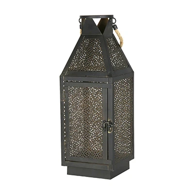 16 Inch Battery-Powered LED Filigree Lantern with Decorative Metal Frame