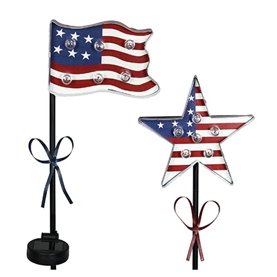 LED Solar Garden Stake Light, Patriotic Flag, Metal & Plastic