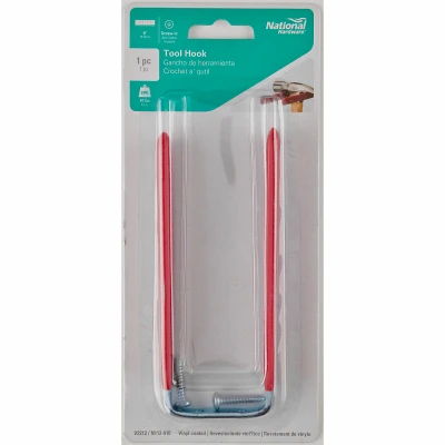 Steel Tool Hook, Red Vinyl-Coated, 6 In.