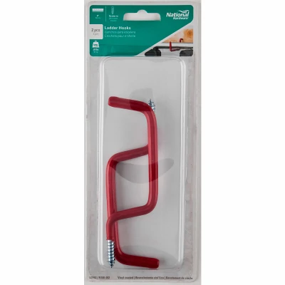 Ladder Hook, Red Vinyl-Coated Steel, 4 In.