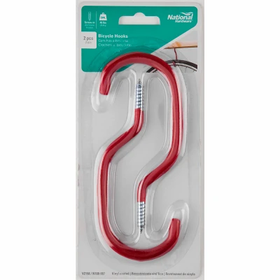 Bicycle Hook, Red Vinyl-Coated Steel, 4 In.
