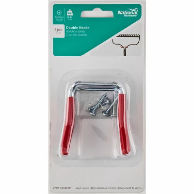 Double Hook, Red Vinyl-Coated Steel, 2-3/4 In.