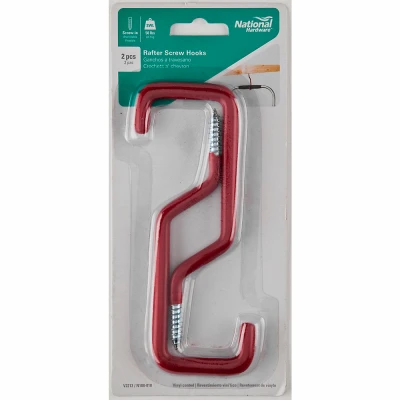 Rafter Screw Hook, Red Vinyl-Coated Steel