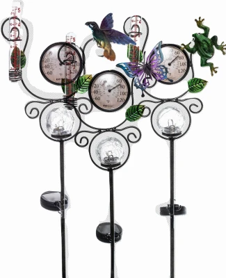 Solar Thermometer and Rain Gauge Stake Light with Assorted Colors