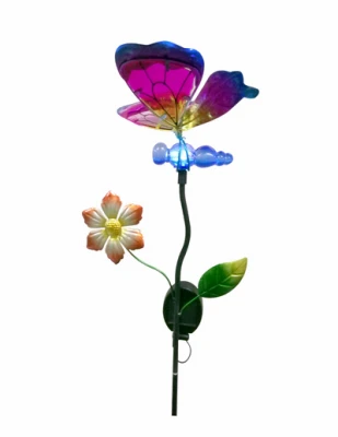Solar White Led Butterfly Stake Light, Metal & Glass, 35.83" Height