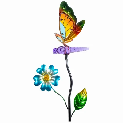 Solar White LED Dragonfly Stake Light, Metal & Glass