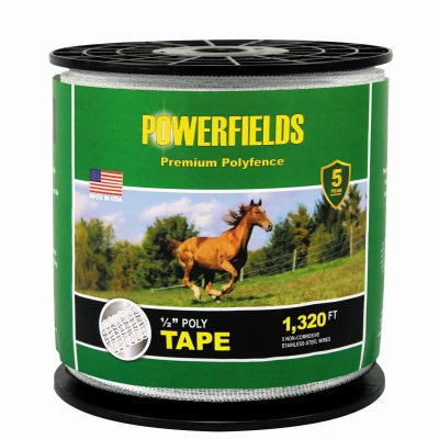 Electric Fence Poly Tape White 0.5 Inch by 1320 Feet Durable Insulated