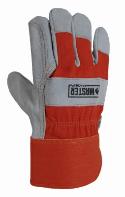 Work Gloves, Double Leather Palm, Canvas Back, Men's Medium