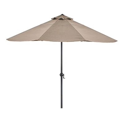 Charleston 9-foot Patio Sling Umbrella In Taupe With Steel Frame And Crank & Tilt