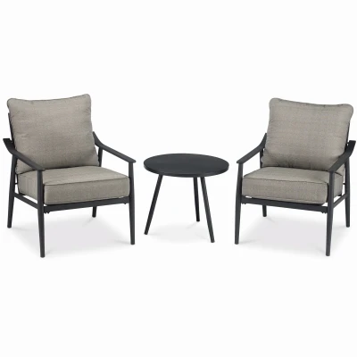 Santorini Three-Piece Deep-Cushion Outdoor Chat Set with Cushioned Seating