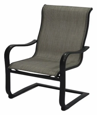 Chesapeake Sling C-Spring  Patio Dining Chair, Gray/Beige With Pewter Aluminum Frame