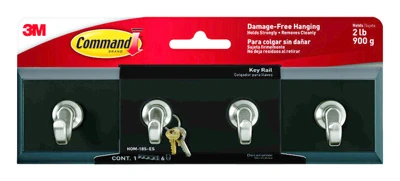 Key Hook Rail, Adhesive, Slate Color, 8 x 2-1/8 x 1-1/2 In.