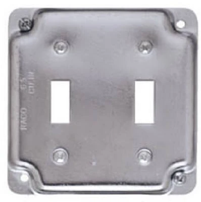 Flat Corner Double Toggle Switch Box Cover, 4 In. Square