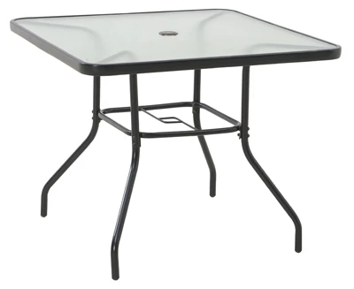 Marbella Table, Black Steel Frame, Glass Top, 35-In. Sq.