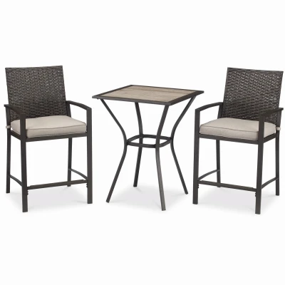 Kerala 3-piece Counter Height Bistro Set With Wicker Chairs And Ceramic Tile Top