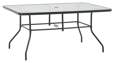 Marbella Dining Table, Black Steel Frame, Textured Glass Top, 61 X 38-inches