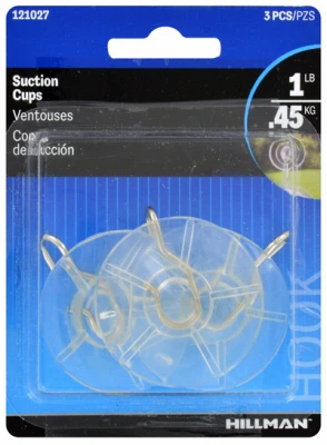 Suction Cup & Hanger, Clear, Medium, 3-Pk.