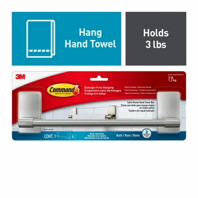 Hand Towel Bath Bar, 4 Water-Resistant Strips, Satin Nickel, 9 In.