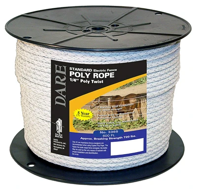 Electric Fence Poly Rope, White, 6mm x 600-Ft.