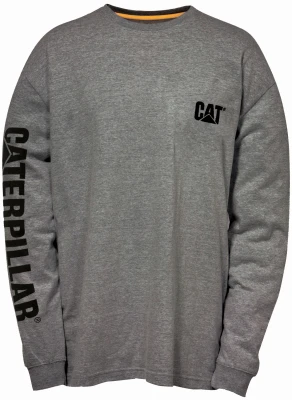CAT Trademark Long Sleeve T-Shirt, Cotton, Dark Heather Gray, XL