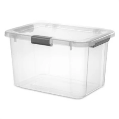 Hinge Lid Clear Storage Container Box 30 Quart Capacity