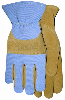 Women's Medium Suede Pigskin Leather Palm & Knuckle Strap Gloves With Spandex Back