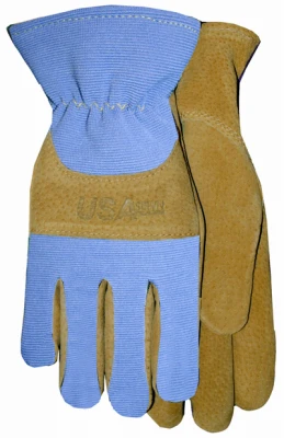 Women's Large Suede Pigskin Leather Palm & Knuckle Strap Gloves With Spandex Back