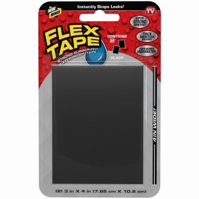 FLEX TAPE Black Mini Waterproof Tape Patches, 3 x 4-In., 2-Pack