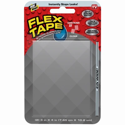 FLEX TAPE Clear Mini Waterproof Tape Patches, 3 x 4-In., 2-Pack