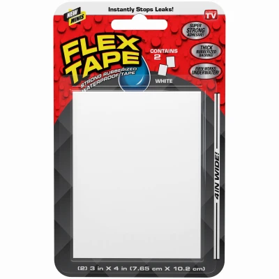 FLEX TAPE White Mini Waterproof Tape Patches, 3 x 4-In., 2-Pack