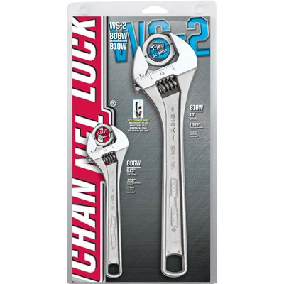 Adjustable Wrench Set, Chrome Finish, 2 Piece