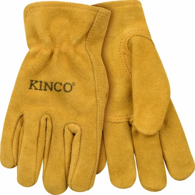 Golden Full Suede Cowhide Work Gloves for Youth, Medium Size