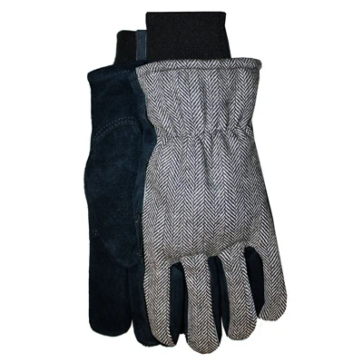 Women's Herringbone Plaid Gloves, Thinsulate Lined, Leather Palm, Wool Back, M