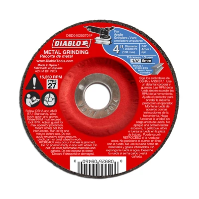 Arbor Metal Depressed Center Grinding Wheel, 4 Inch Diameter by 0.25 Inch Thickness by 0.625 Inch Arbor Hole