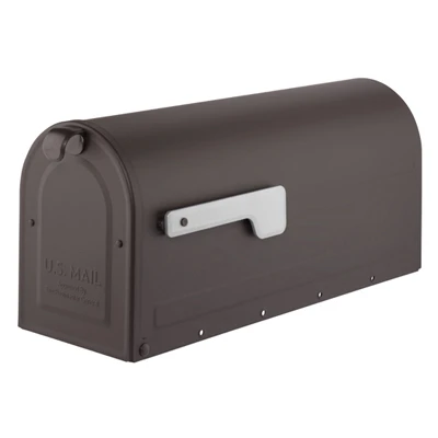 Modern Day Mailbox With Silver Flag, Post-Mount, Rubbed Bronze