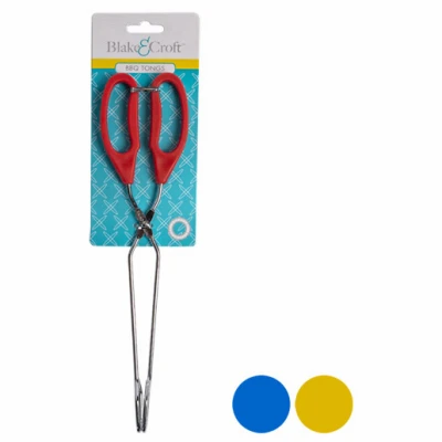 Serving and Barbecue Tongs, Chromed Iron and Plastic, 12 Inch Length
