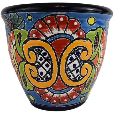 Hand-painted Ceramic Planter, Banded Aro Design, Double-fired, 6-inch