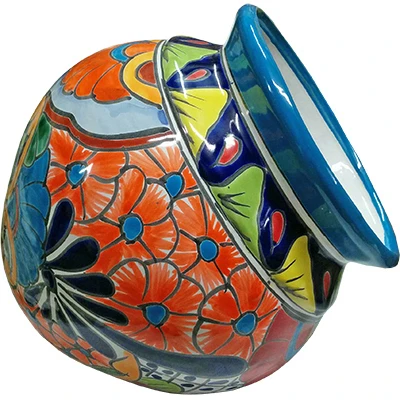 Hand-Painted Cuban Ceramic Planter, Double-Fired, 8 Inch Diameter