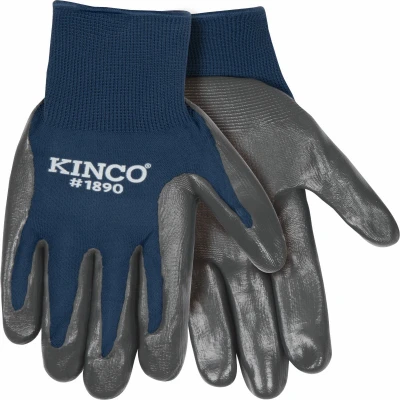 Navy Blue Nylon Gloves with Nitrile Coating for Enhanced Grip, Size Small