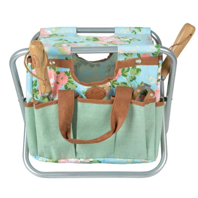 Garden Tool Stool Bag, Affix to Frame, Canvas, Rose Print