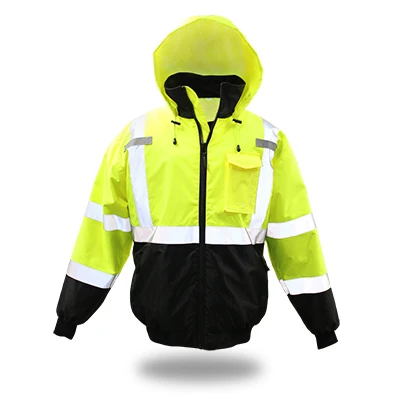 High Visibility Waterproof Bomber Jacket, Fleece Lined, Medium, Reflective Striping