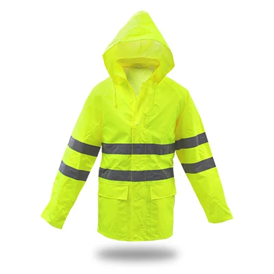 Rain Jacket, Hi Viz Yellow Polyester, M