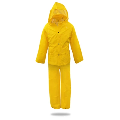 3-Pc. Rain Suit, Jacket, Pants, Detachable Hood, Yellow PVC, XXXL