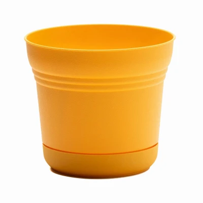 Saturn Planter & Attached Saucer, Plastic, Earthy Yellow, 10 In.