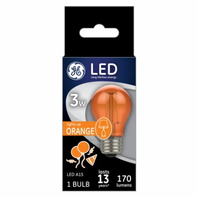 LED Party Light Bulb, A15, Orange, Soft White, 50 Lumens, 3 Watt