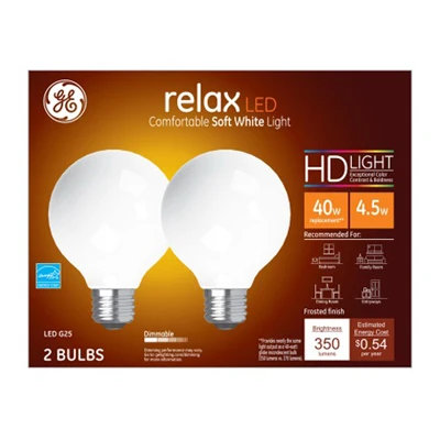 LED Light Bulbs, G25, Soft White, 360 Lumens, 4.5 Watt, 2-Pk.